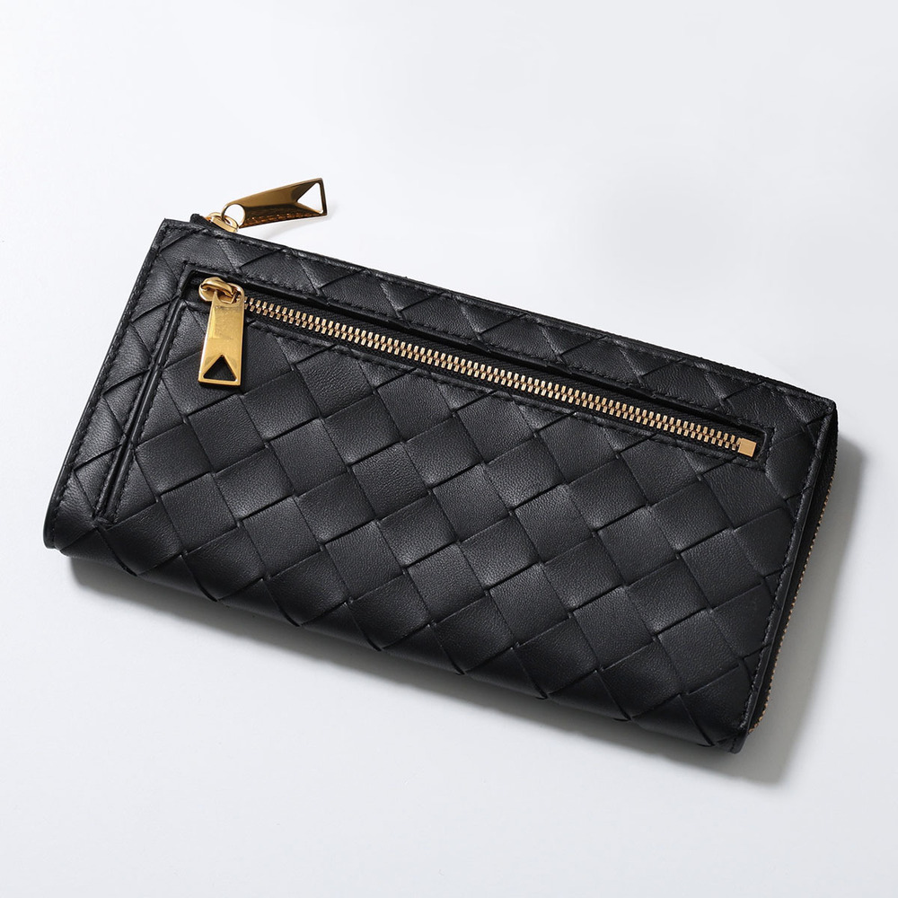 Bottega Veneta zipper long shaped Leather wallet L Intrecciato Black